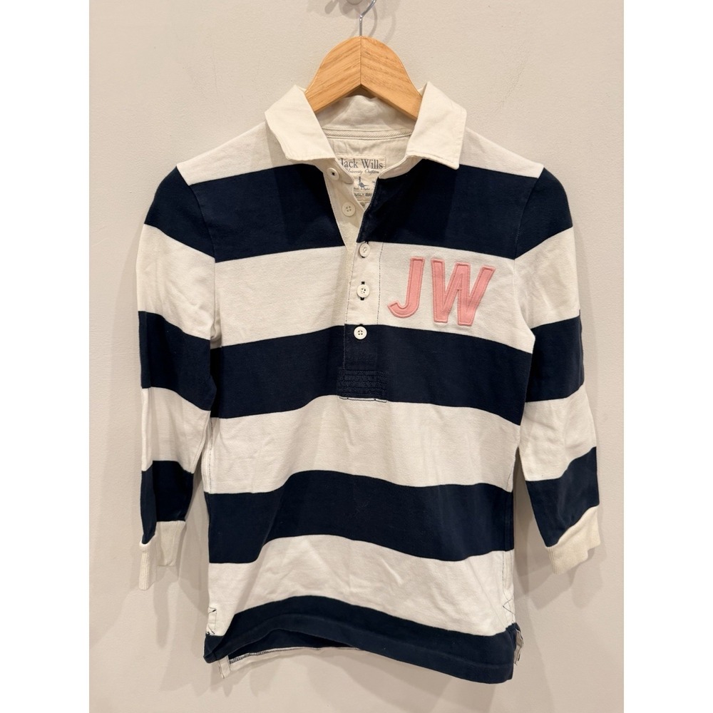Jack Wills Rugby Shirt Womens US 4 UK 8‎ Navy Stripe Pink 10 Logo